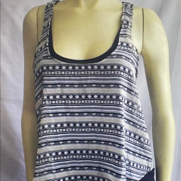 Guess Tops - Guess Black and White Striped Scoop Neck Tank